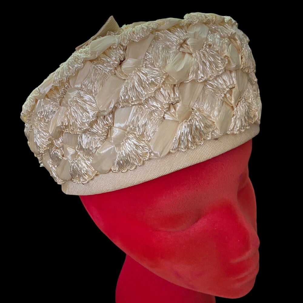 Vtg Battelsteins Houston Woven Straw Hat Ivory Aurora Borealis Rhinestones